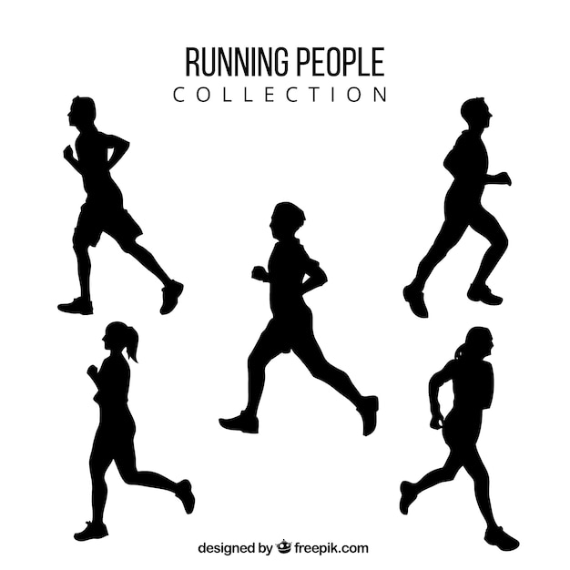 Silhouettes of men and women running