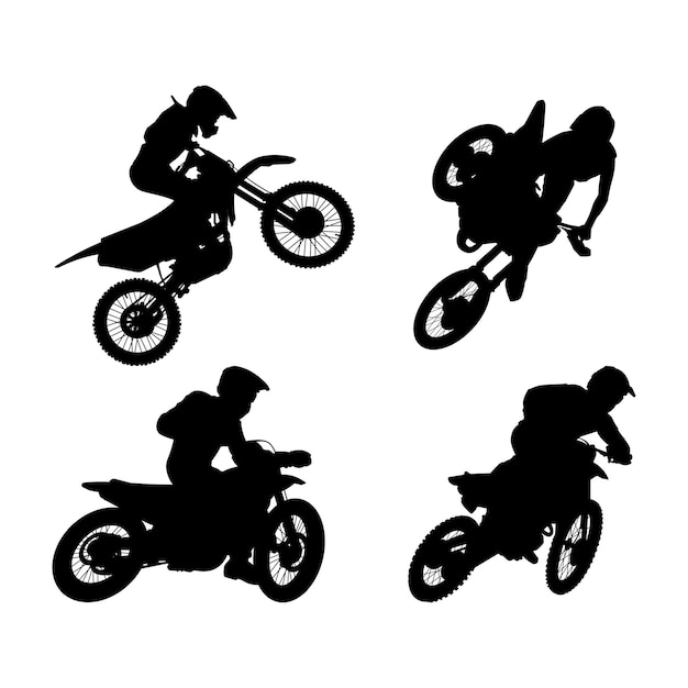 Vector silhouettes of motocross riders motocross stunt vector illustration