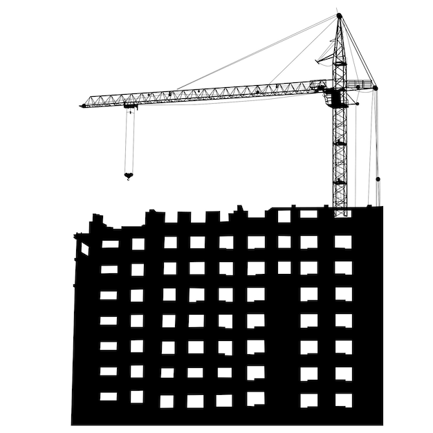 Вектор Силуэты крана на здании на белом фоне