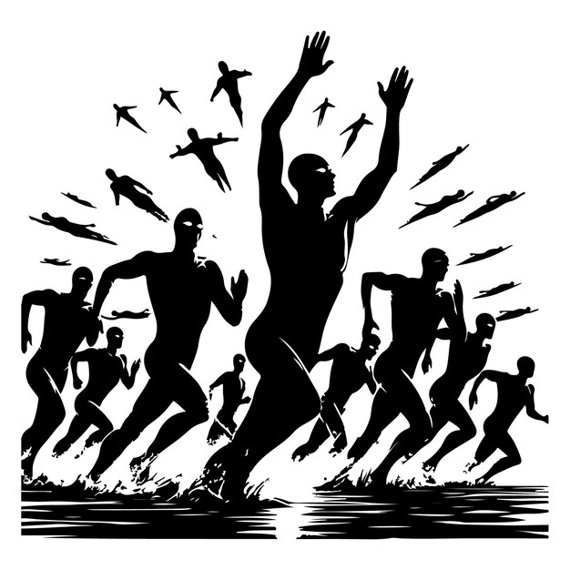 Vector silhouettes of old and disabled people on a white background