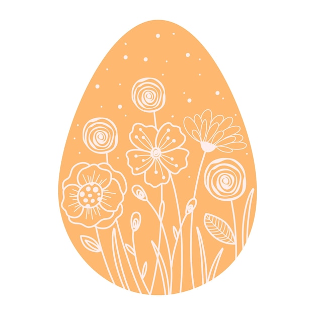 Silhouettes orange Easter eggs with spring floral and outline patterns Illustration colorful and minimalistic Easter eggs Vector