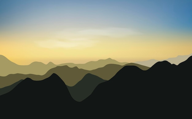 Silhouettes of panoramic mountains view landscape