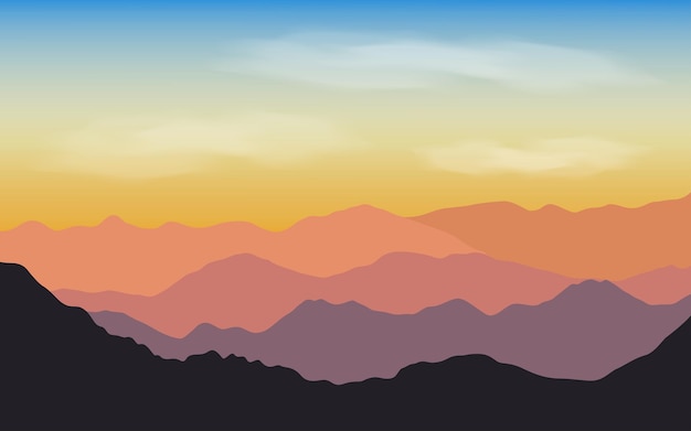 パノラマ山のシルエット 景色