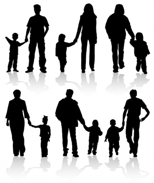 Vector silhouettes of parents with children