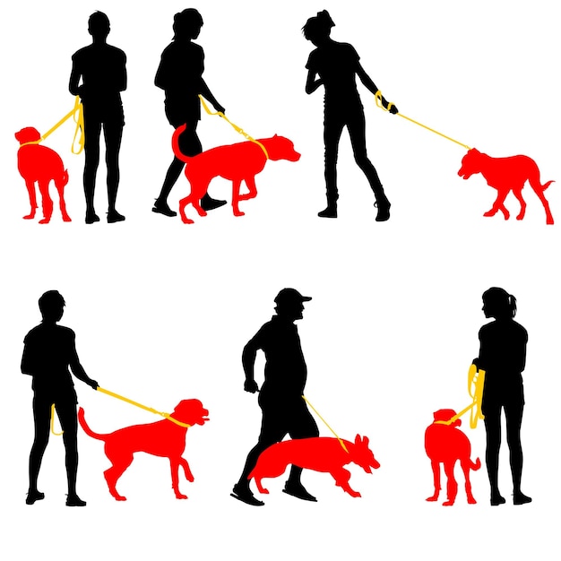 Vector silhouettes of people and dogs vector illustration