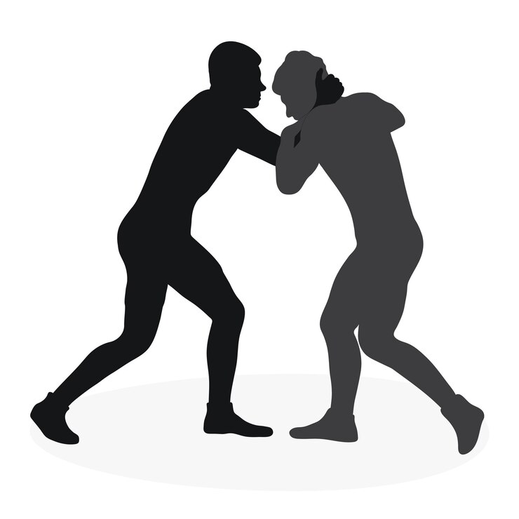Silhouettes people fighting MMA fighters Greco Roman wrestling fight combating grappling duel