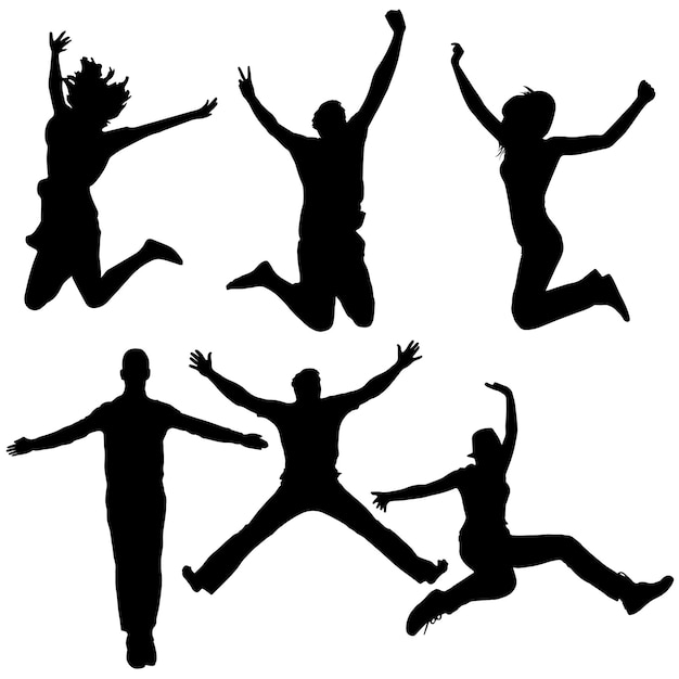 silhouettes people happy jump