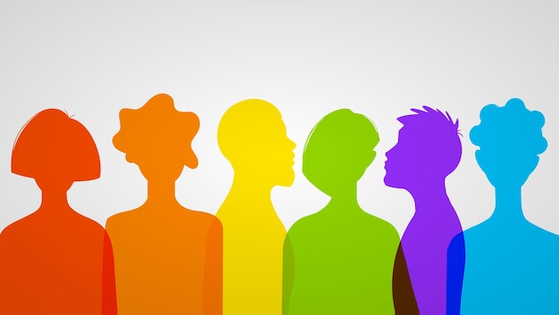 Silhouettes of people men women non binary people homosexuals or rainbow pride