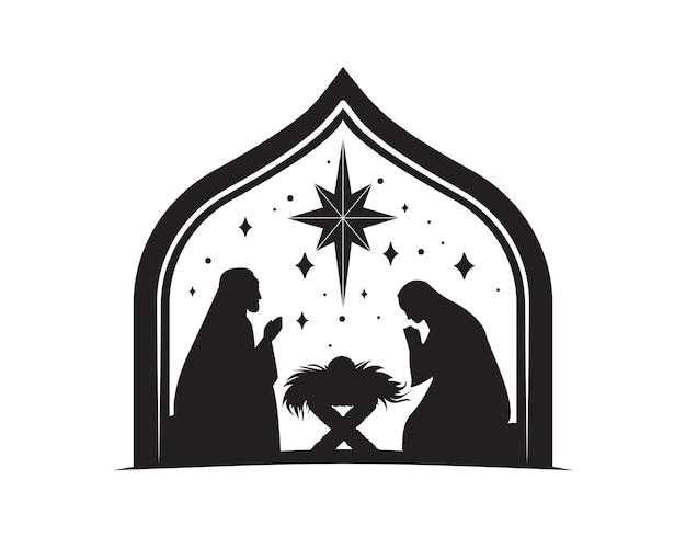 Vector silhouettes of people praying over child