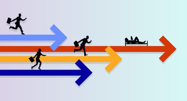 Sagome di persone corrono lungo le frecce verso l'obiettivo