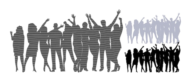 Vector silhouettes people standing on group vector illustration isolated on white background