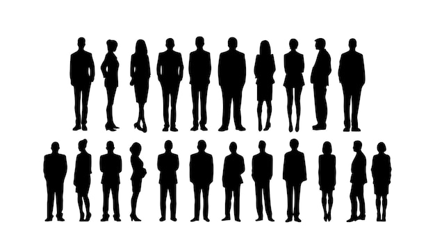 Vector silhouettes of people working group set vector illustration black and white
