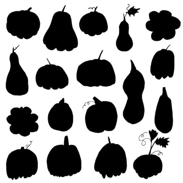 Silhouettes of pumpkins on an isolated white background