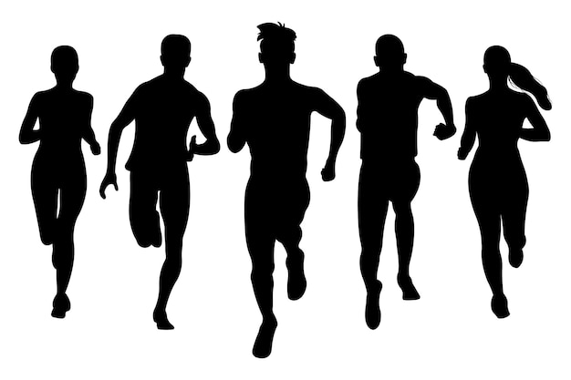 Silhouettes of runnersRunninggroup of running peopleBanner for sports schoolsVector illustration