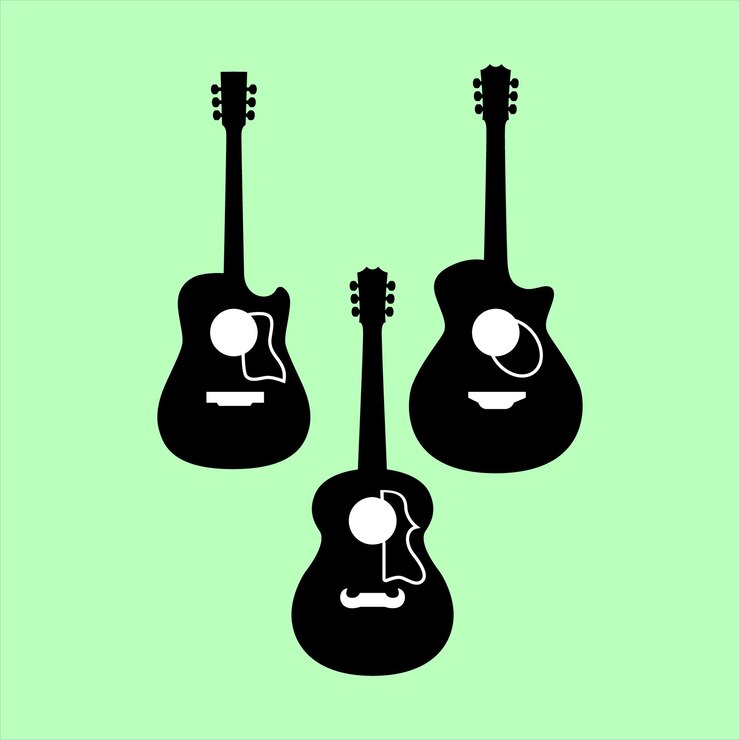 Silhouettes set of acoustic guitars