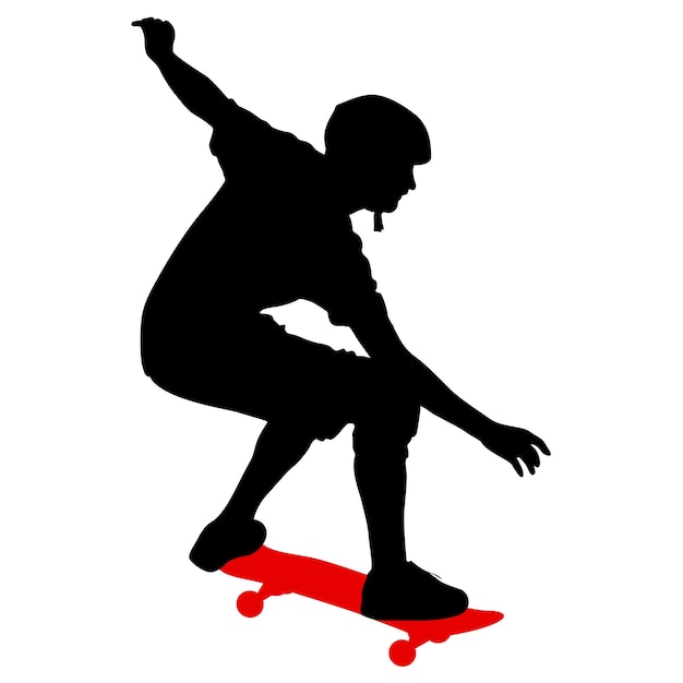 Vector silhouettes a skateboarder performs jumping vector illustration