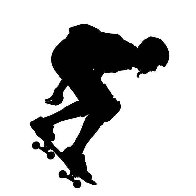 Vector silhouettes a skateboarder performs jumping vector illustration