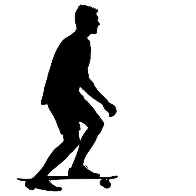 Silhouettes skateboarder performs jumping on a white background