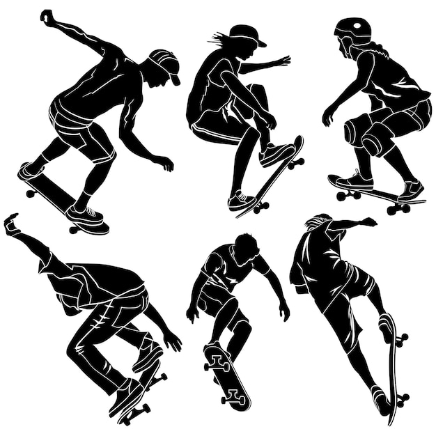 Silhouettes of Skateboarders