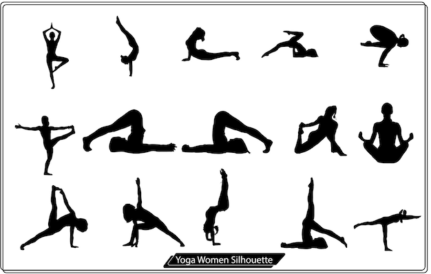 Silhouettes of slim girl yoga