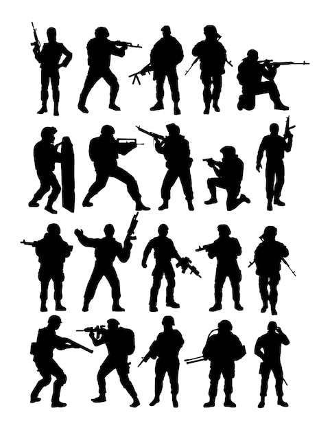 Silhouettes of soldiers Troops of special purpose armed military  Rangers at the border