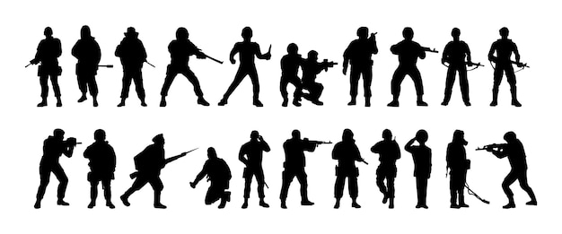 Silhouettes of soldiers Troops of special purpose armed military The soldier is on guard