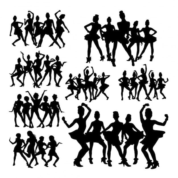 Silhouettes of teenager dancing in group.