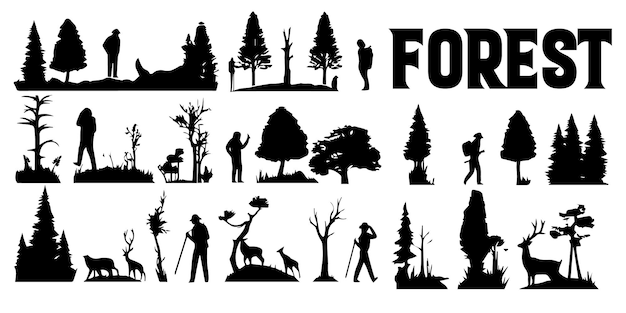 Silhouettes of trees and animals vector illustration