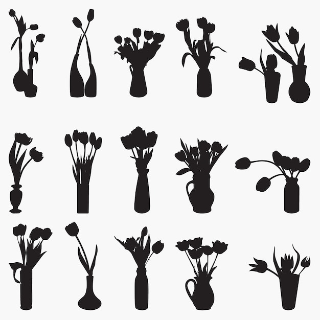 silhouettes tulip vase vector design