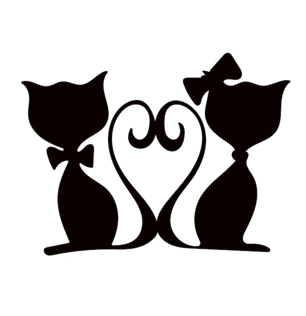 Vector silhouettes of two cats in love vector illustration