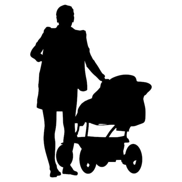 Silhouettes walkings mothers with baby strollers Vector illustration