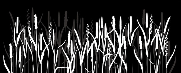 Silhouettes of white grass on a black background