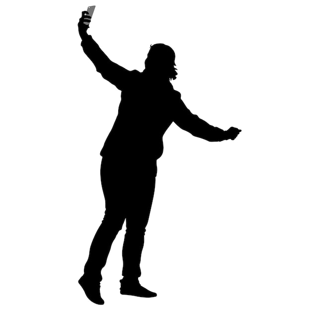 ベクトル 白い背景のベクトル図にスマート フォンで selfie を取ってシルエット女性