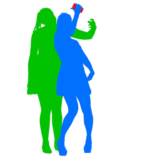 Sagome donna prendendo selfie con smartphone su sfondo bianco illustrazione vettoriale