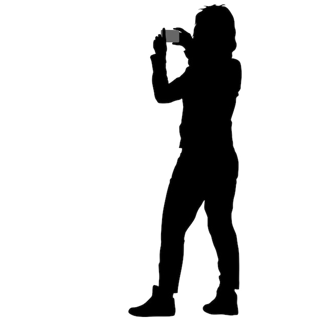 Silhouettes woman taking selfie with smartphone on white background