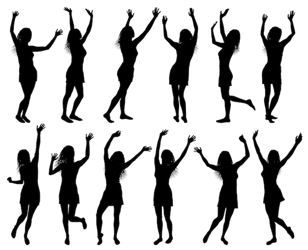 Silhouettes of a woman with arms raised