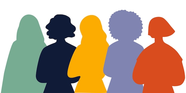 Vector silhouettes of women of different nationalities international womens day colored silhouettes vect