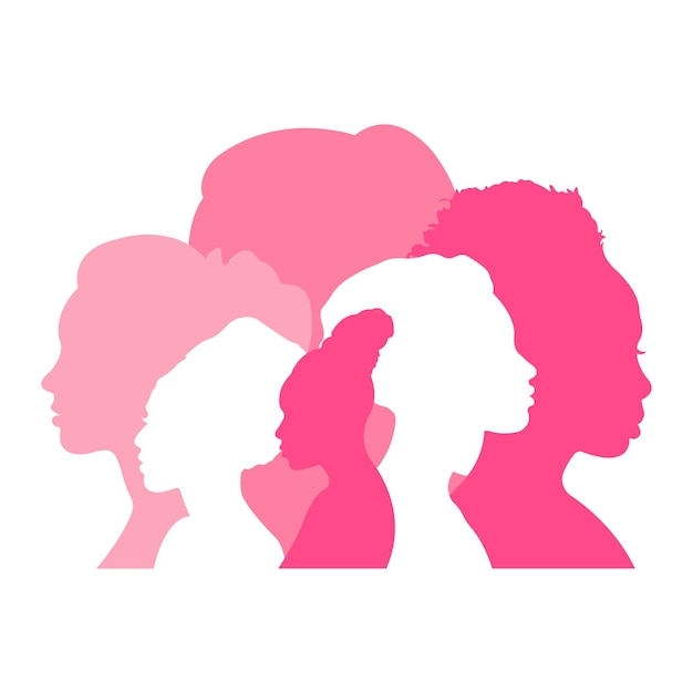 Vector silhouettes of women of different nationalities standing side by sidevector illustration