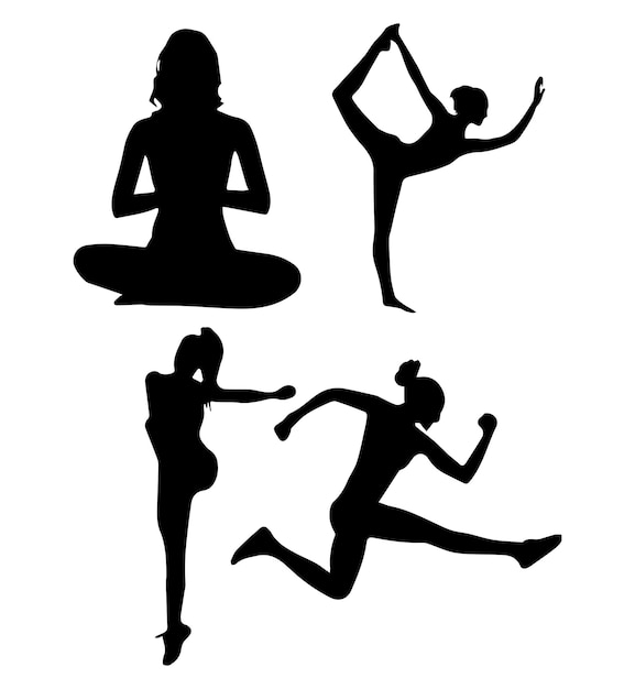 silhouettes of women doing different sports