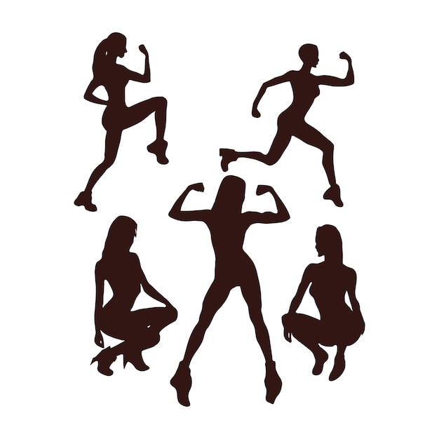 Vector silhouettes of women in powerful and confident poses