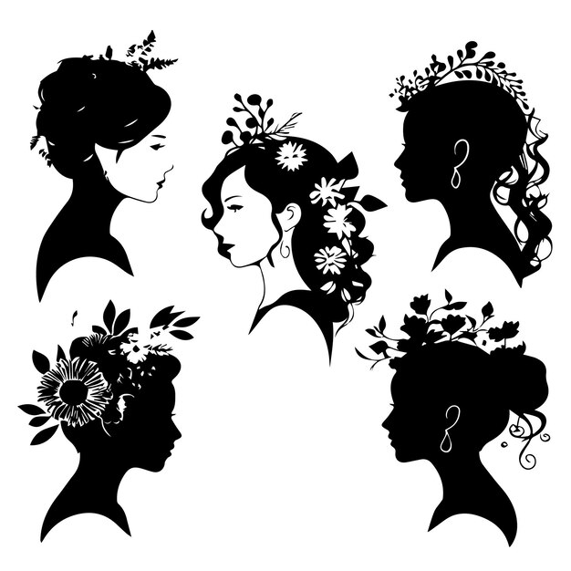 Silhouettes of women with flowers vector illustration