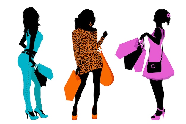 Silhouettes of women with shopping bags