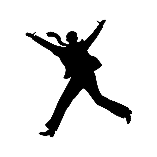 Silhouettes of young professional people in suits, happy running