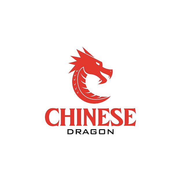 Silhoutte of chinese red dragon head icon logo design inspiration