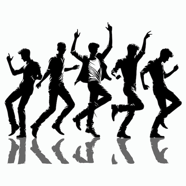 Silhoutte of Many Happy Men Dancing