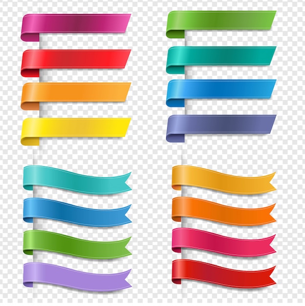 Silk Colorful Ribbons collection Transparent Background