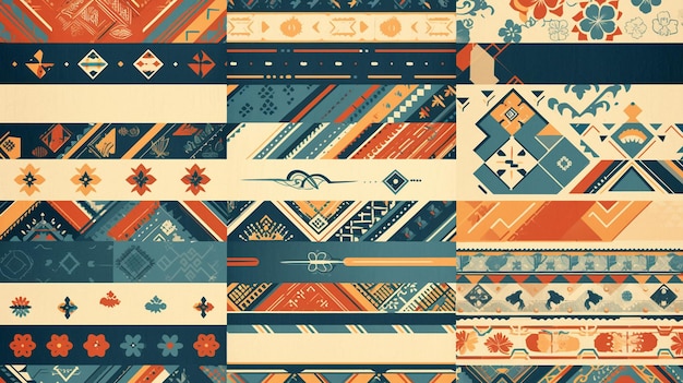 ベクトル シルクの織機は複雑な幾何学的なパターンを織るコレクション