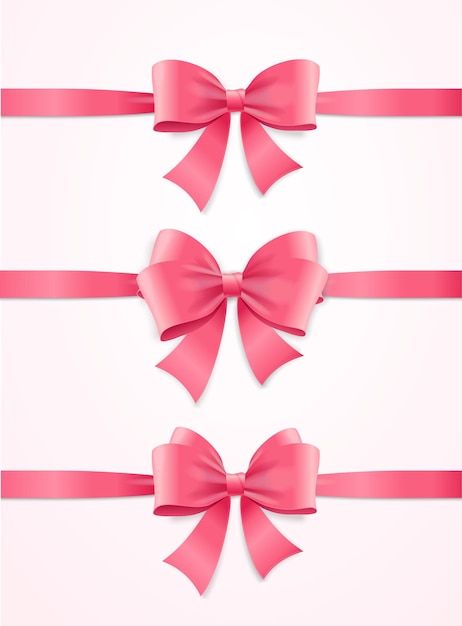 Silk Pink Ribbon and Bow Set Vector