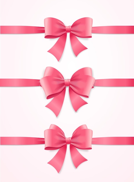 Silk pink ribbon and bow set vector