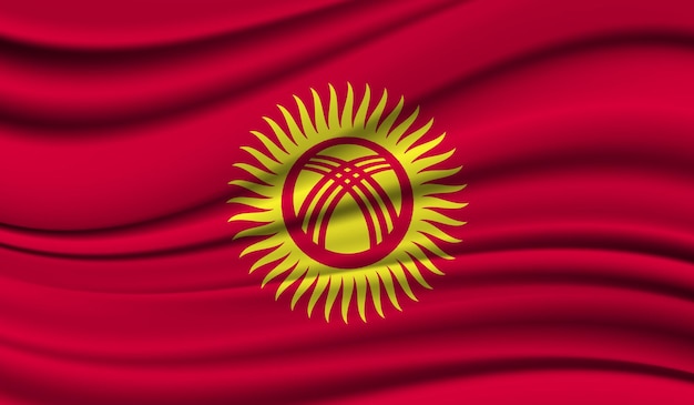 Silk Waving Flag of Kyrgyzstan Silk Satin Texture Background